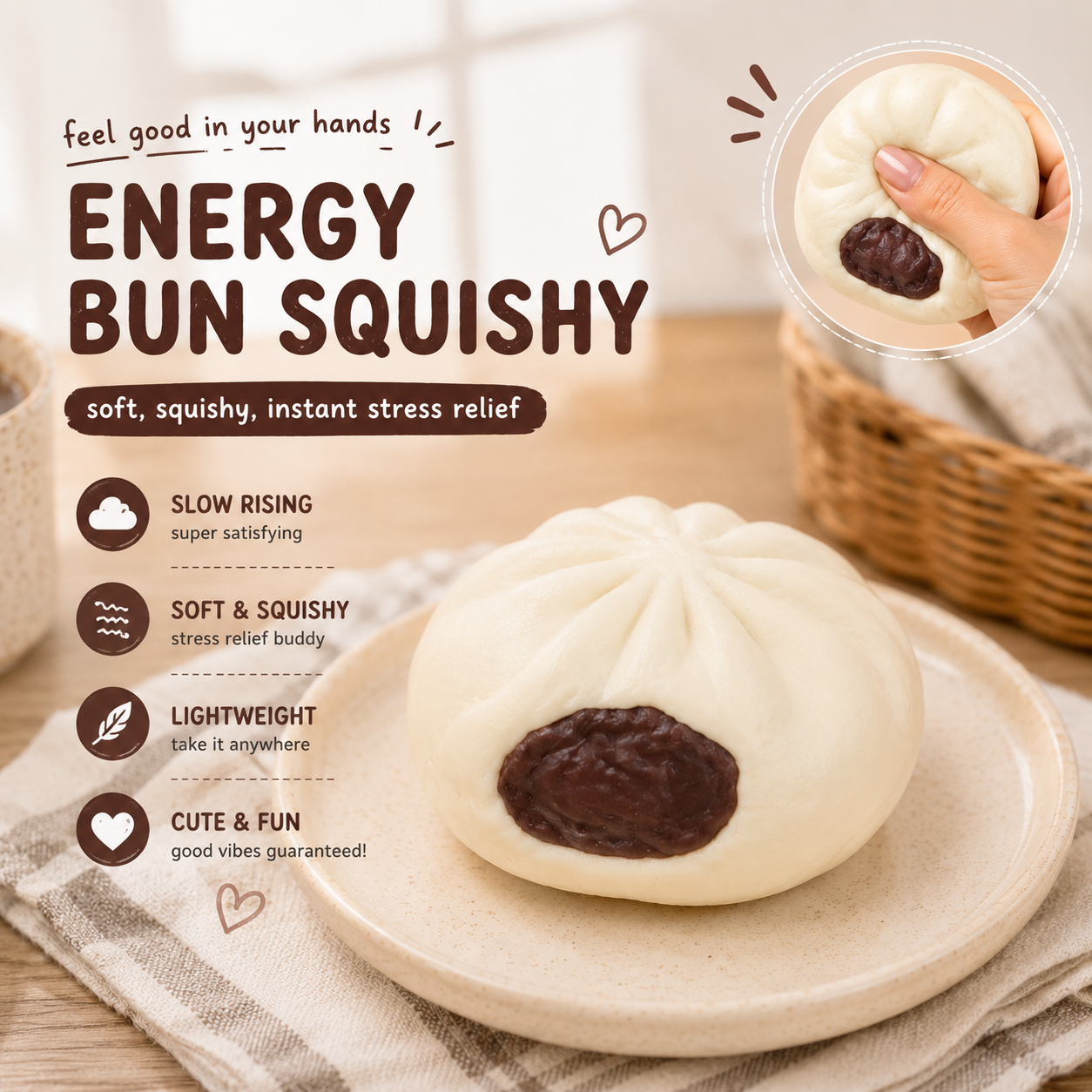 Red Bean Energy Bun Squishy