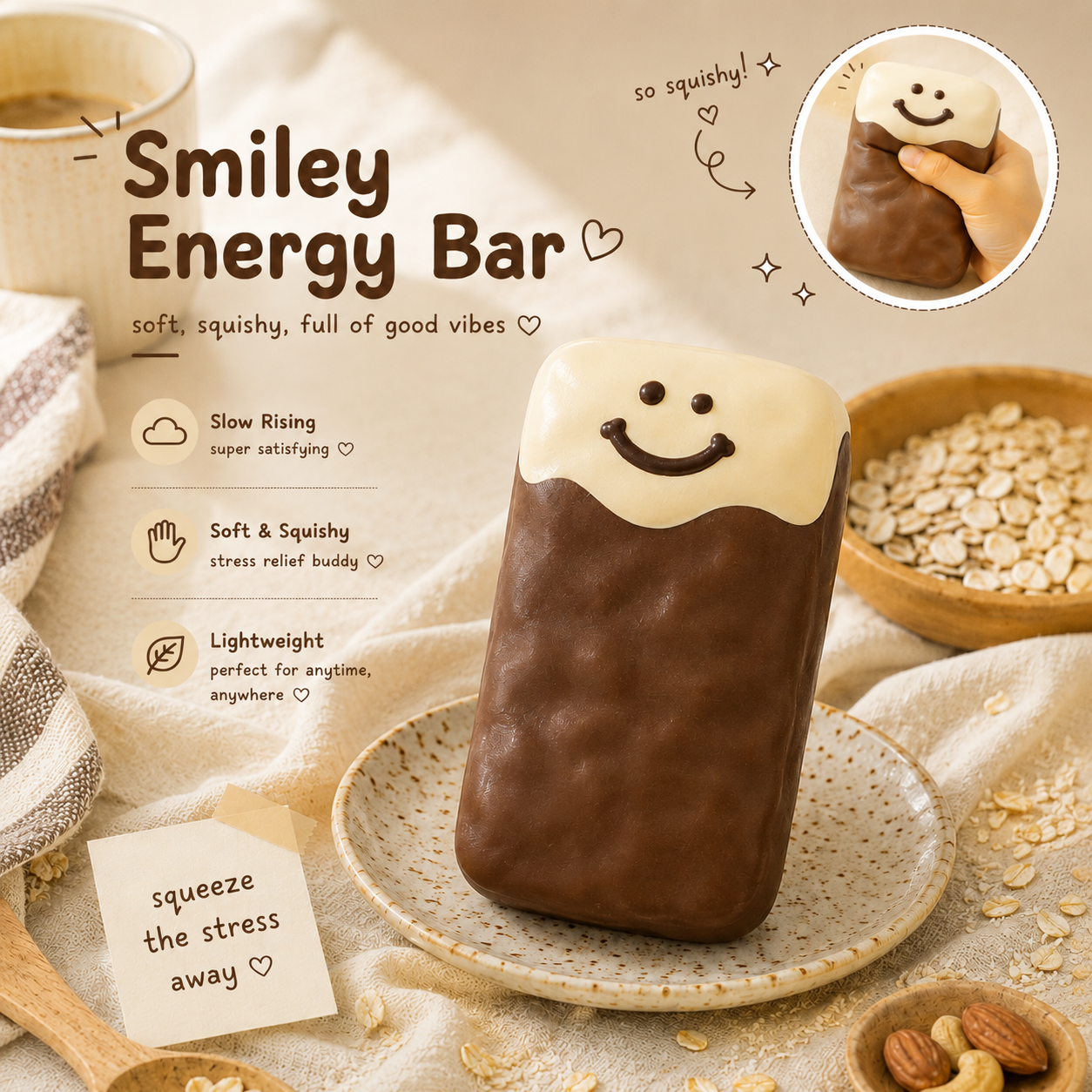 Chocolate Smiley Energy Bar Squishy