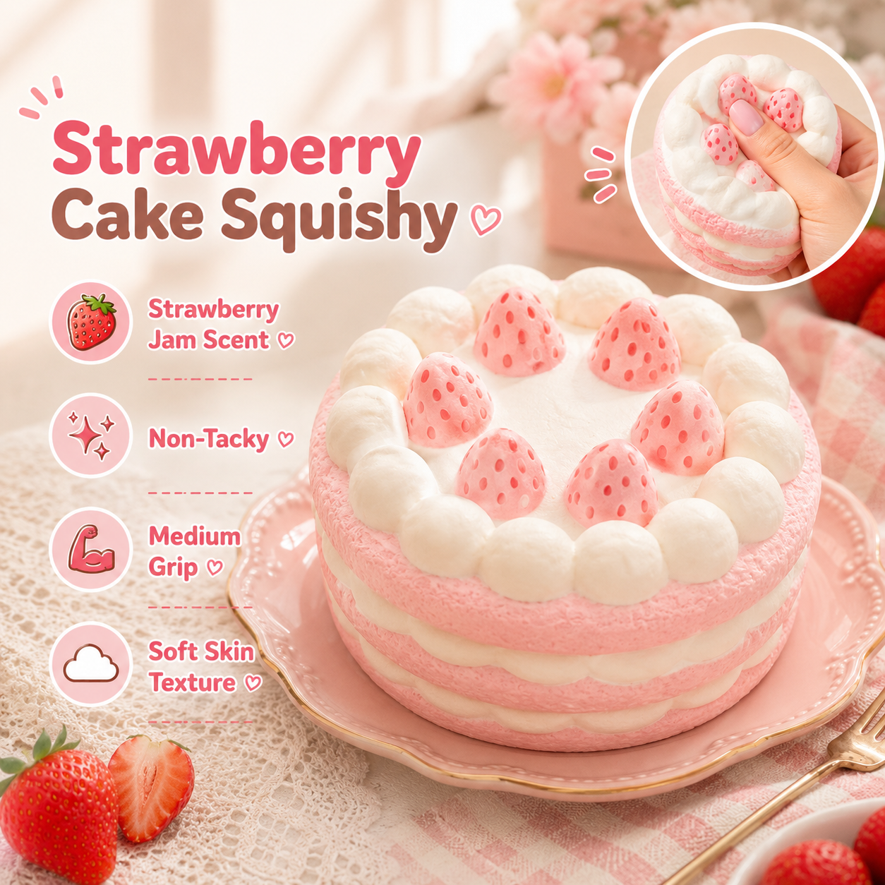 Pink Strawberry Cake Squishy
